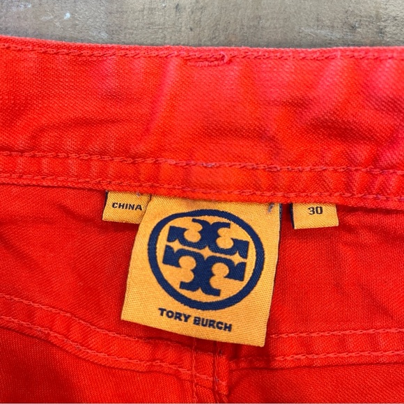 Tory Burch Cropped Slim Boot Jeans Womens 30 Red Low Rise Pants Stretch Preppy - Picture 4 of 12